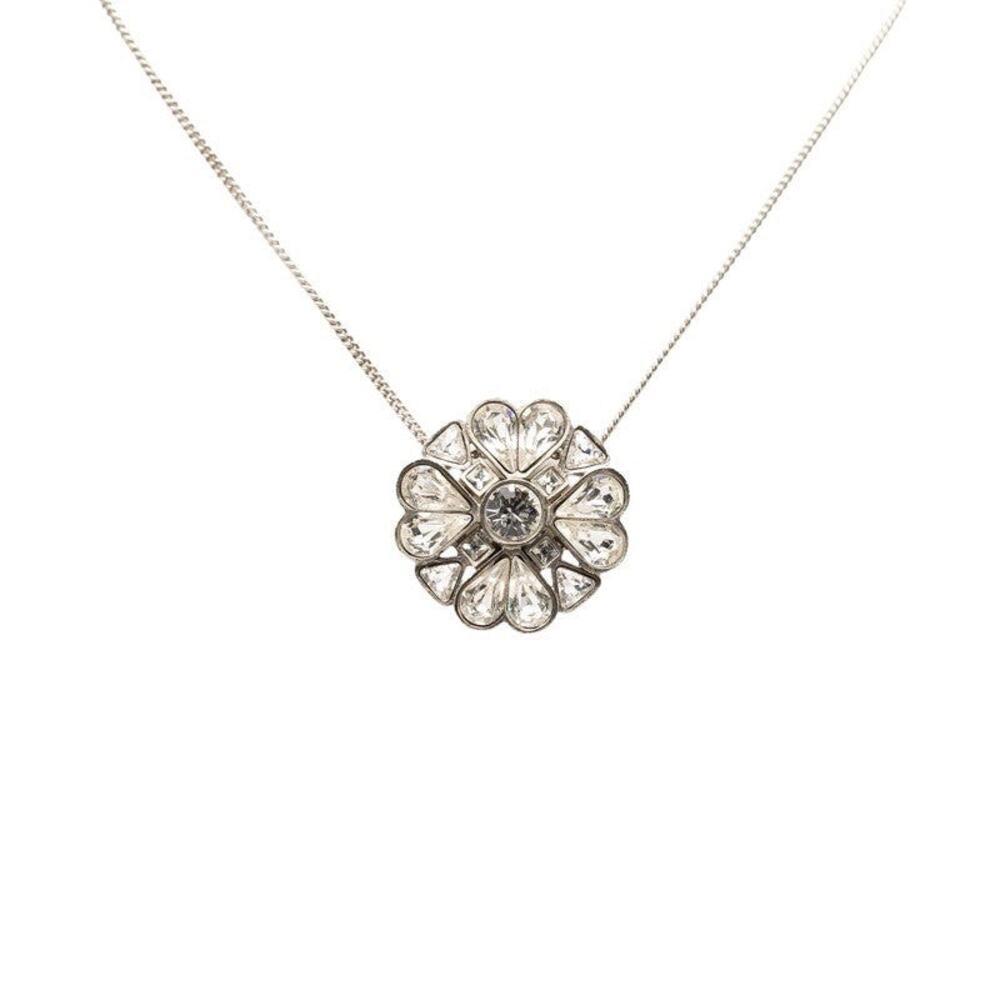 Chanel CC Logo Silver Metal Rhinestone Necklace